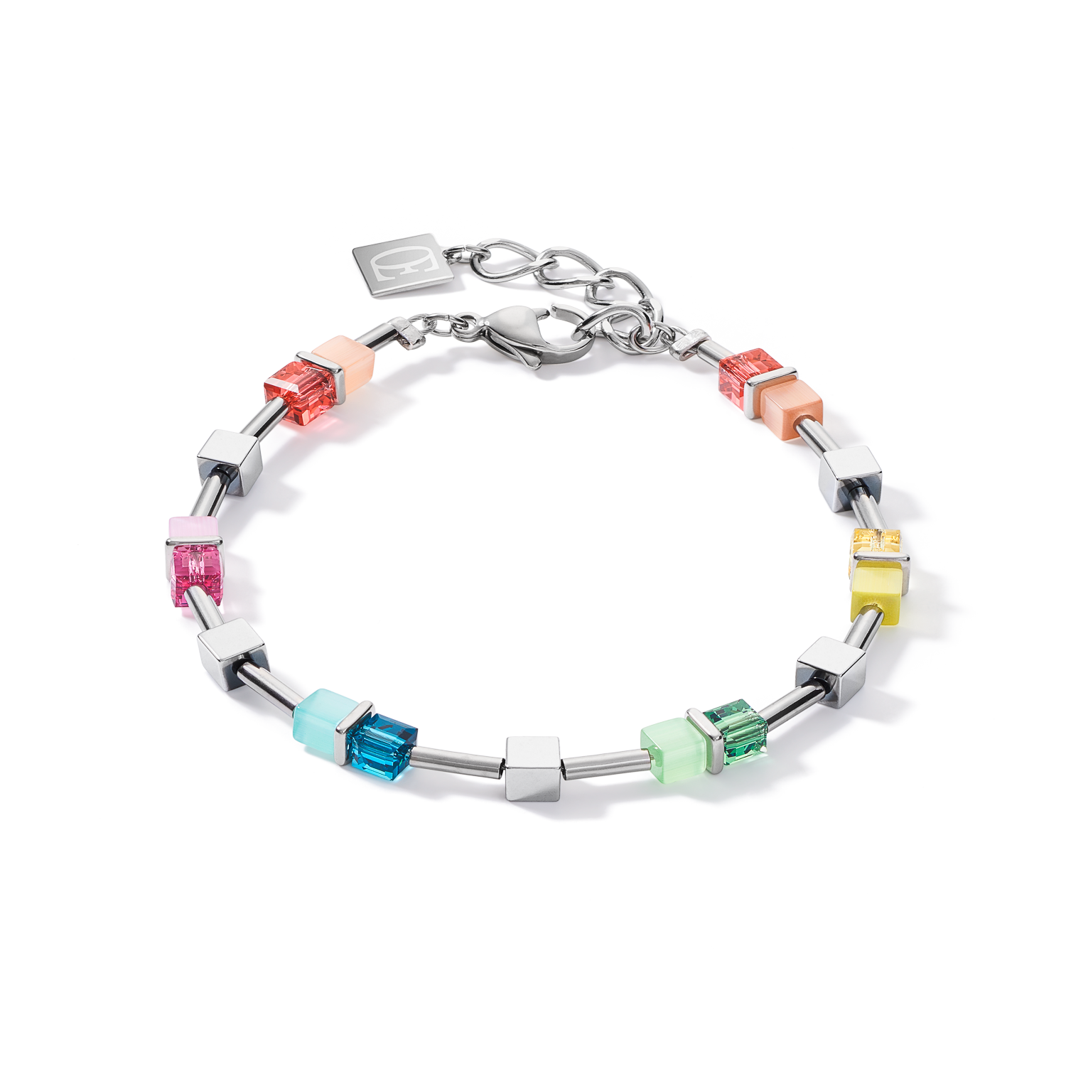 Bracelet GeoCUBE® colour couple haematite multicolour spring-silver