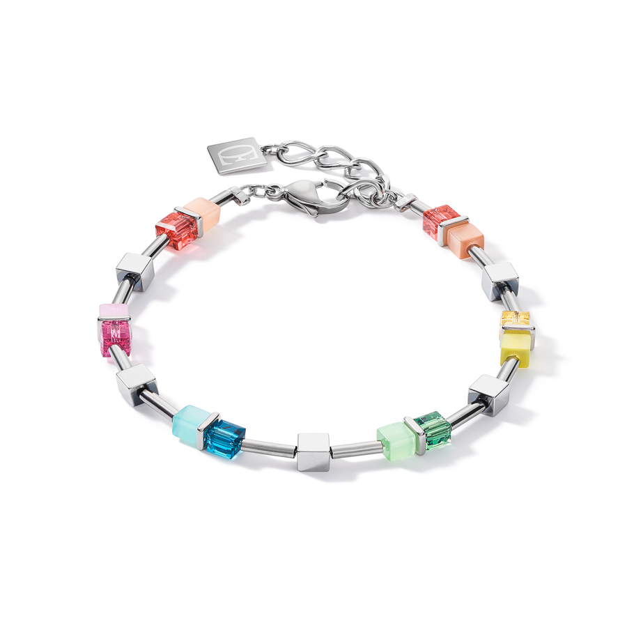 Bracelet GeoCUBE® colour couple haematite multicolour spring-silver