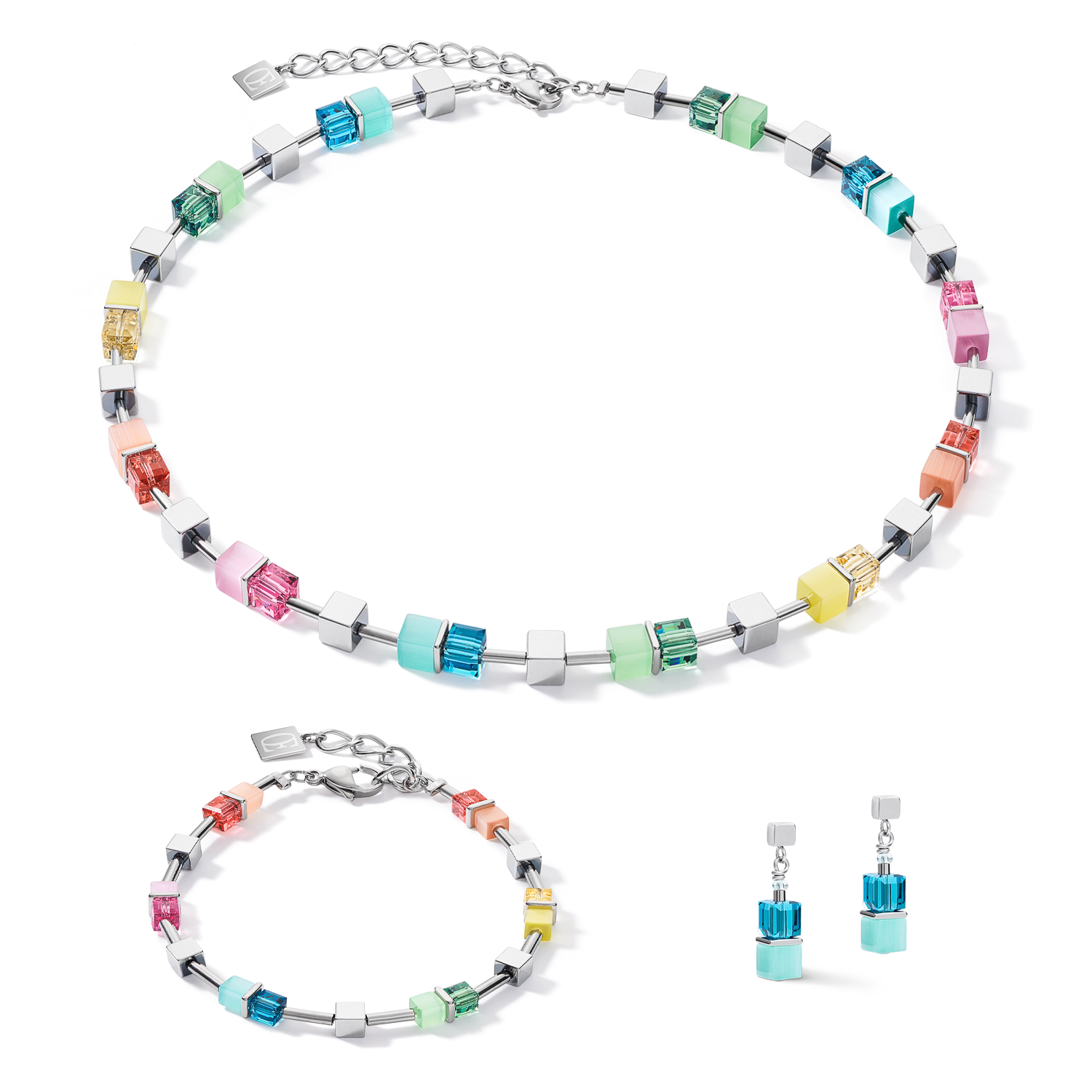 Bracelet GeoCUBE® colour couple haematite multicolour spring-silver