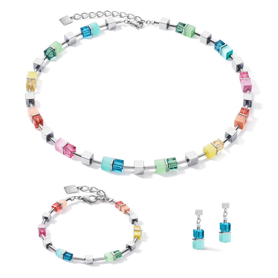 Bracelet GeoCUBE® colour couple haematite multicolour spring-silver