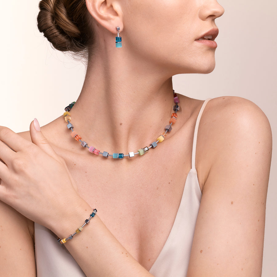 Bracelet GeoCUBE® colour couple haematite multicolour spring-silver