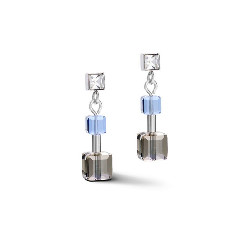 Earrings GeoCUBE® minimalist crystals blue