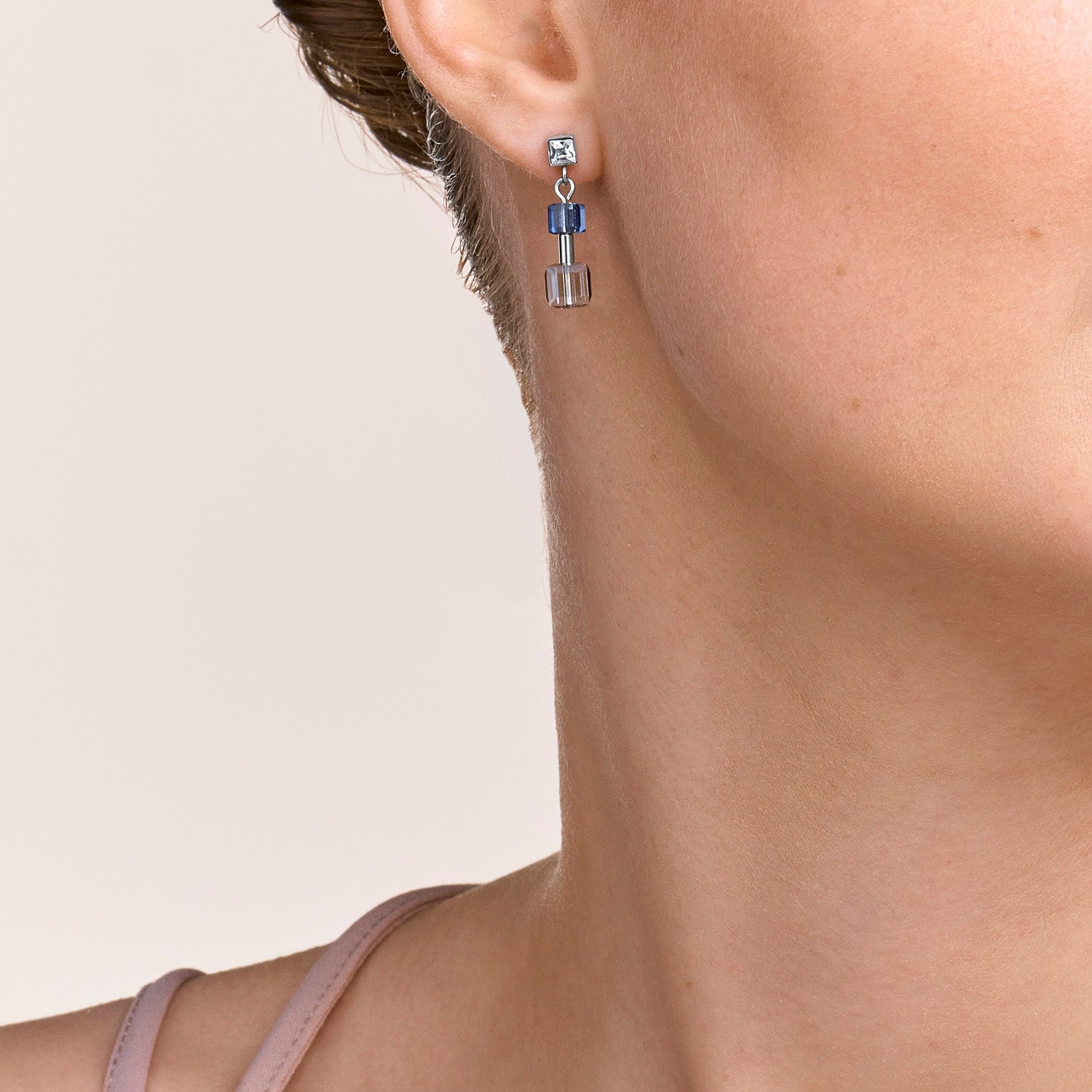 Earrings GeoCUBE® minimalist crystals blue