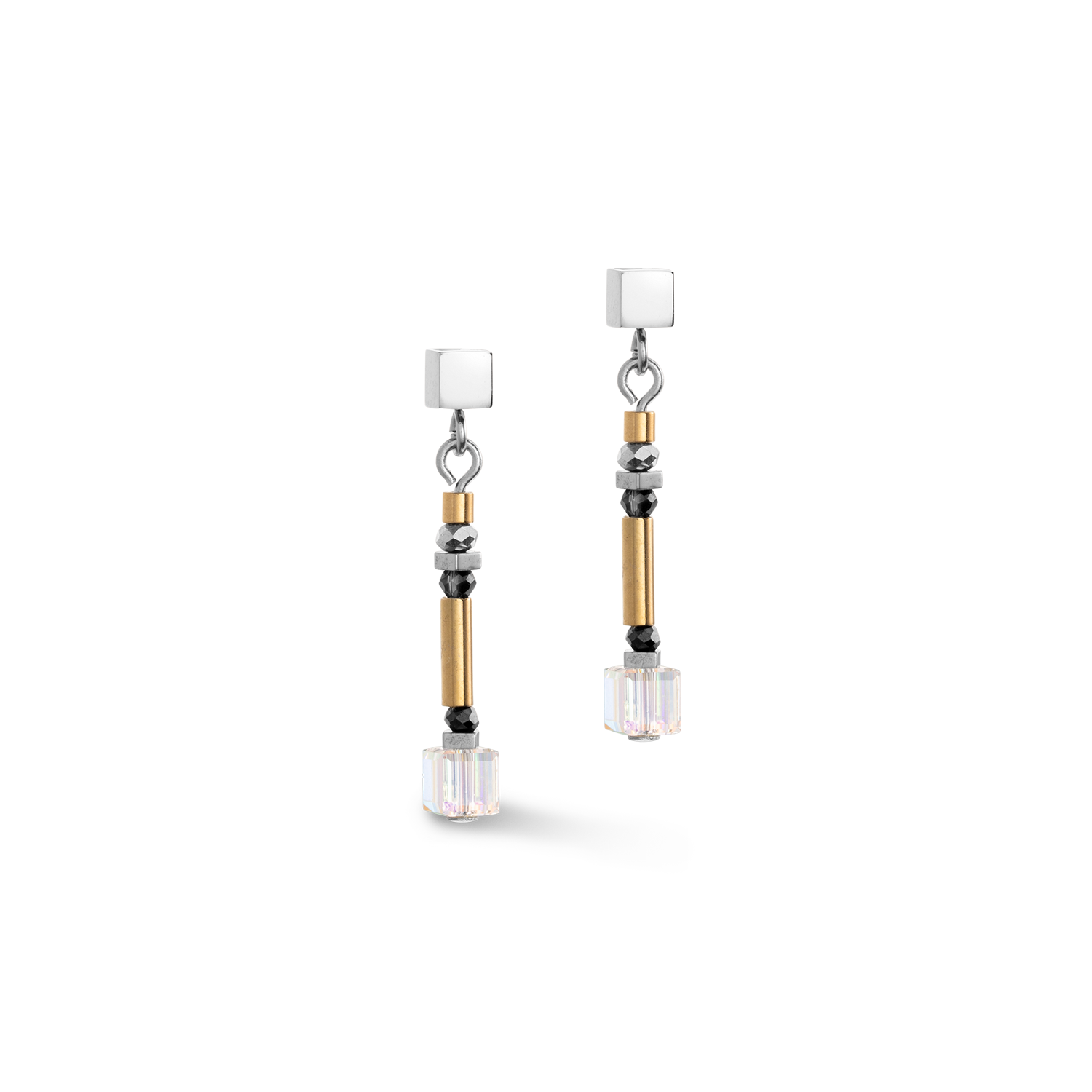 Cube Story Minimalistic Sparkling earrings grey gold