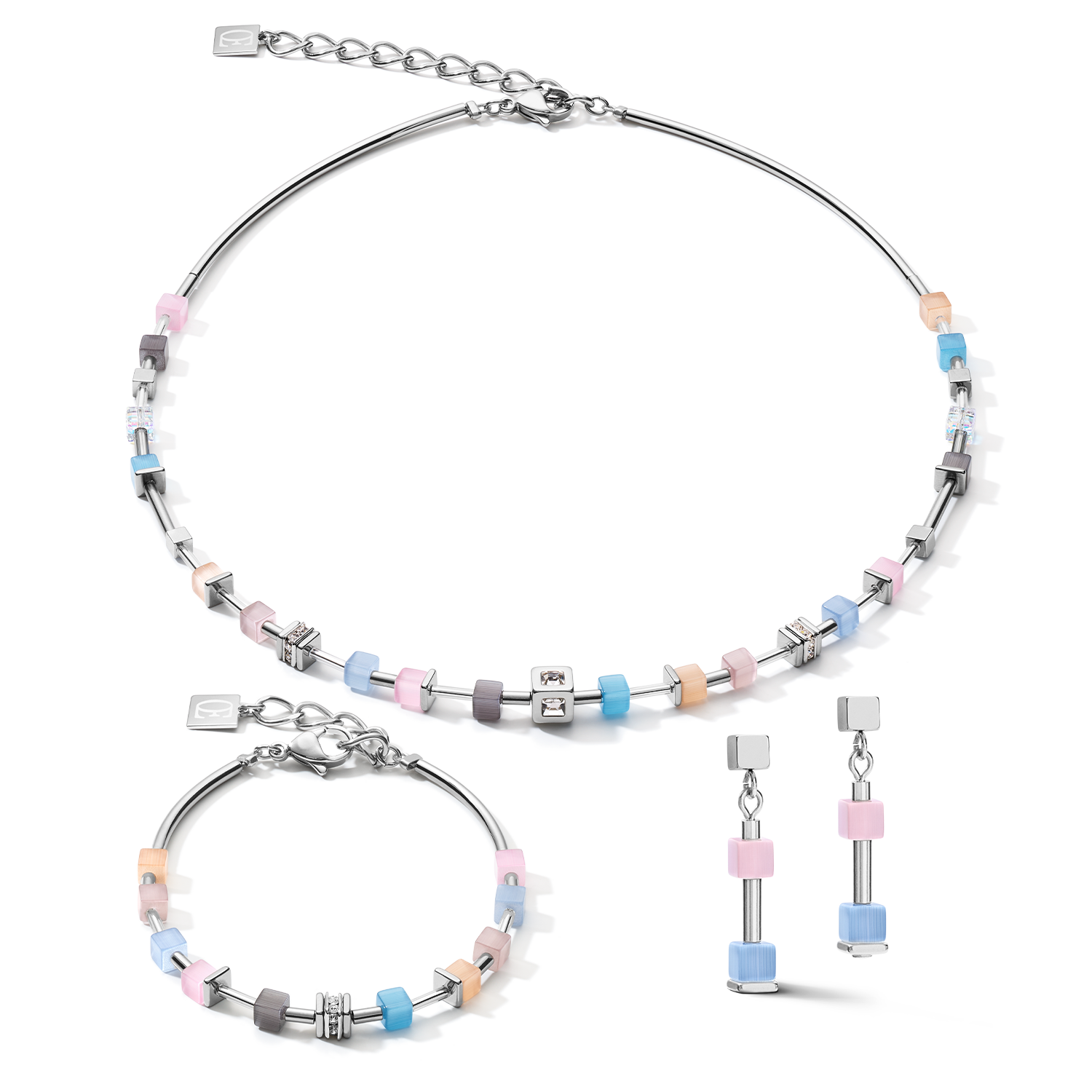 Necklace GeoCUBE® fine pastel blue-rose