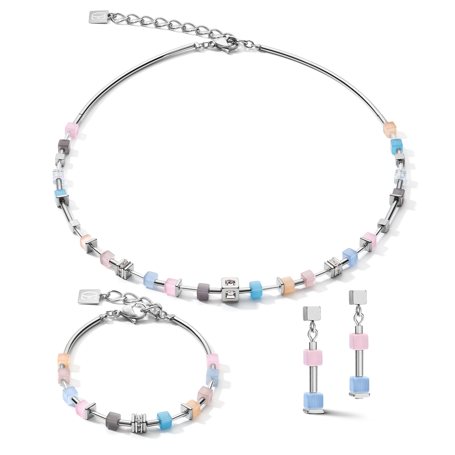 Necklace GeoCUBE® fine pastel blue-rose