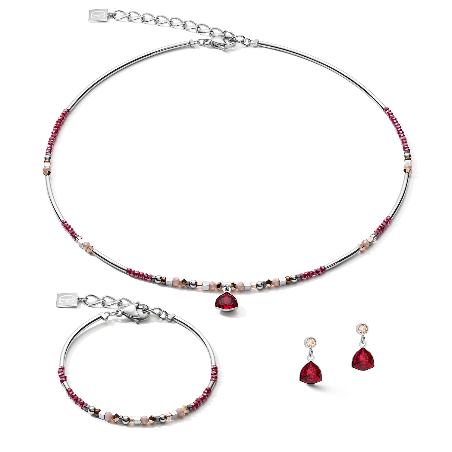 Necklace Pendant Curvy Triangle red