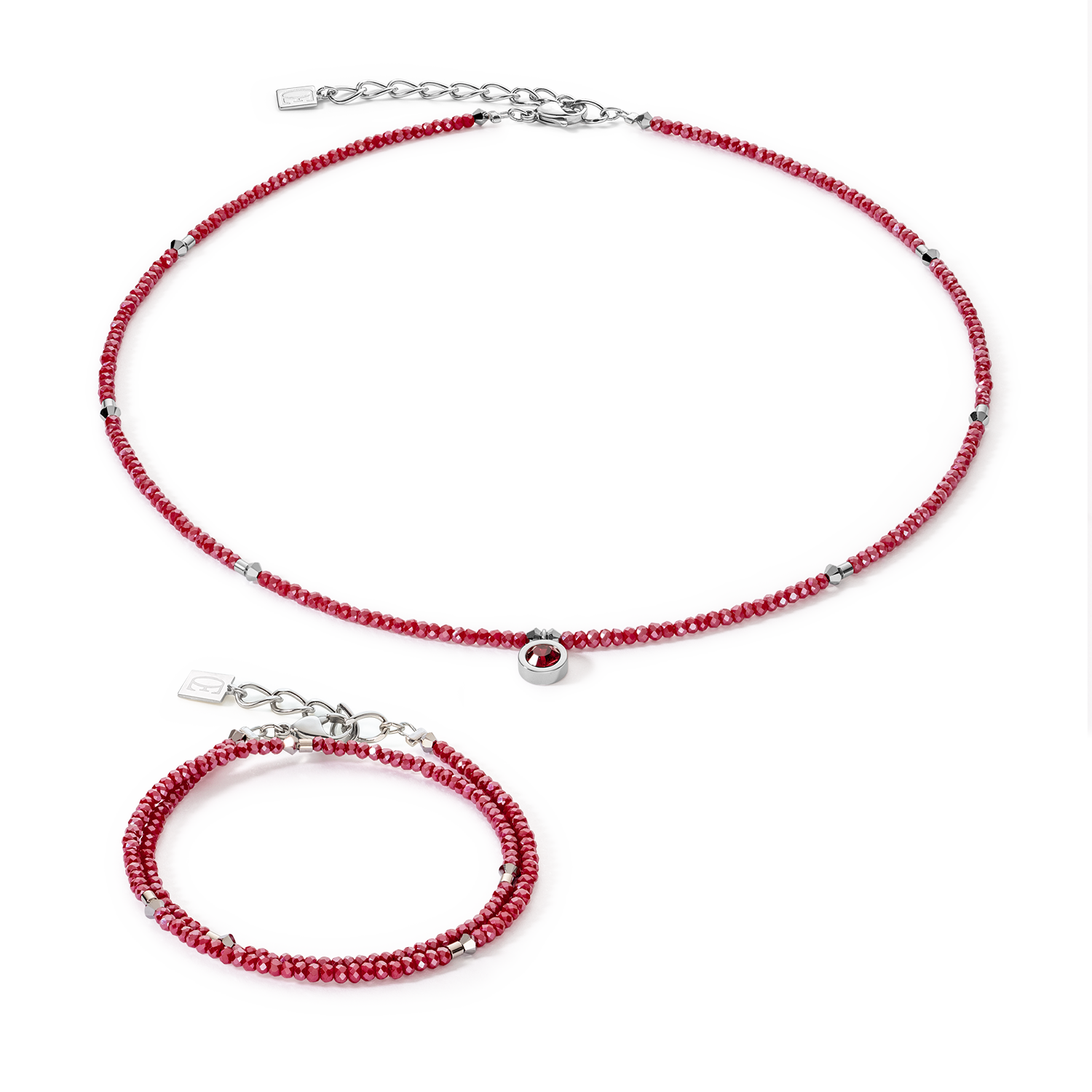 Sparkling Dot Delicate necklace rose silver & red