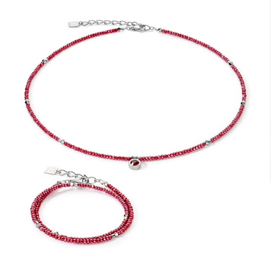 Sparkling Dot Delicate necklace rose silver & red