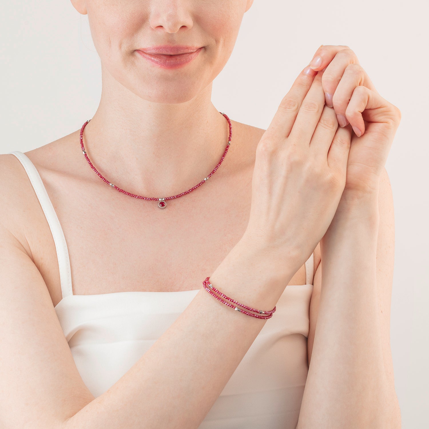 Sparkling Dot Delicate necklace rose silver & red