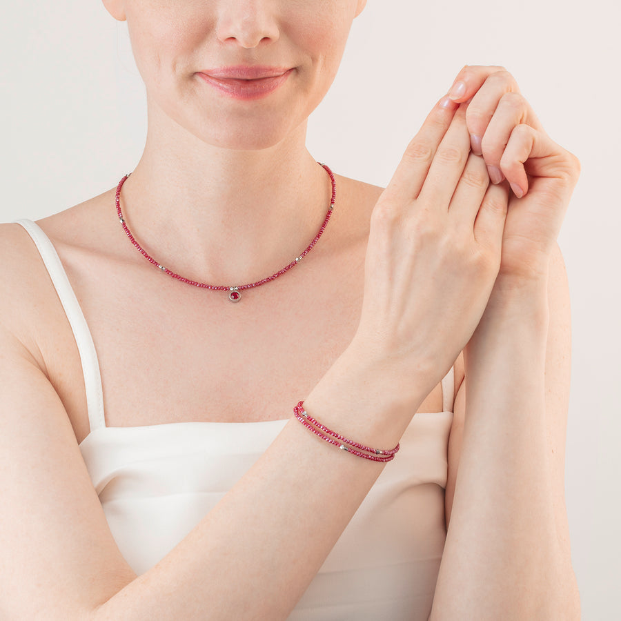 Sparkling Dot Delicate necklace rose silver & red