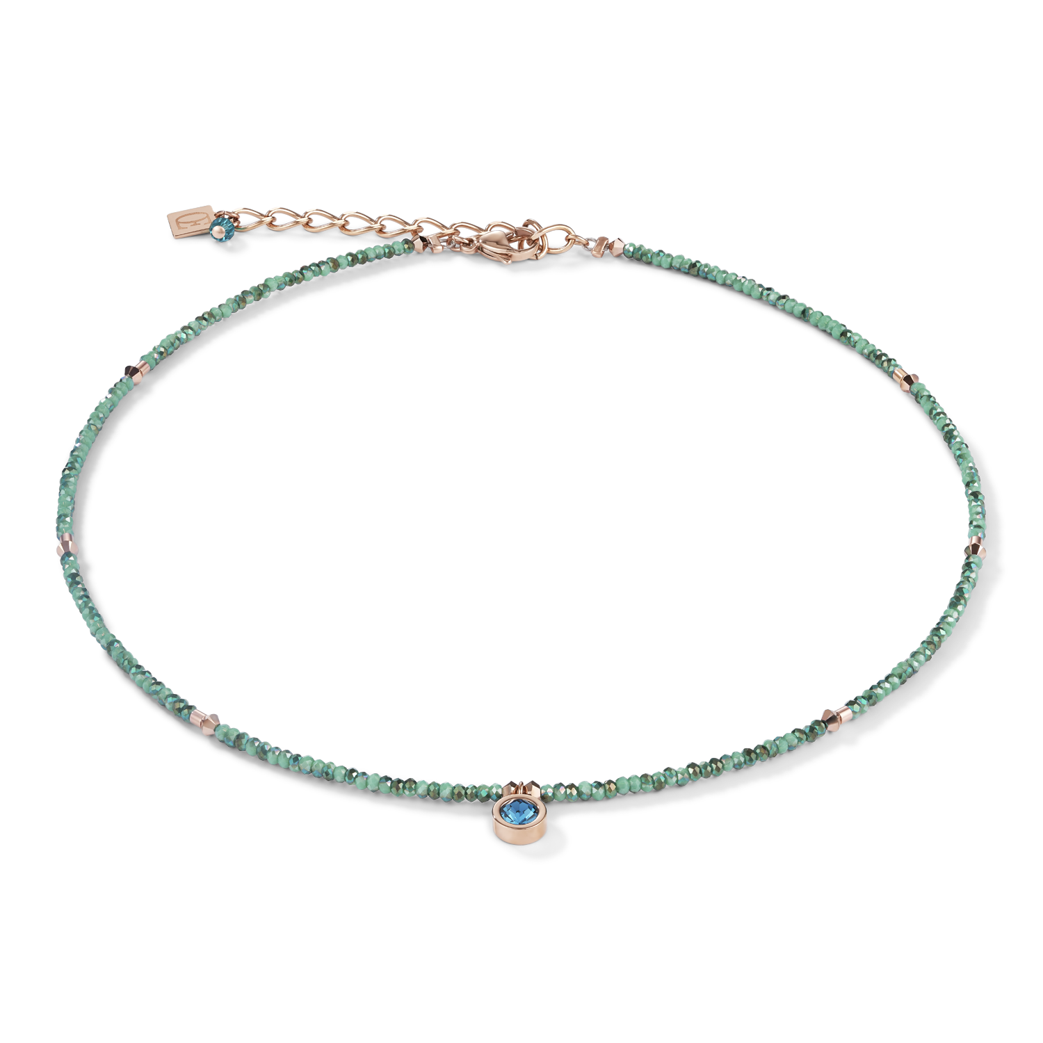 Necklace small crystal rose gold & petrol