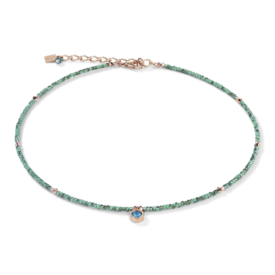 Necklace small crystal rose gold & petrol