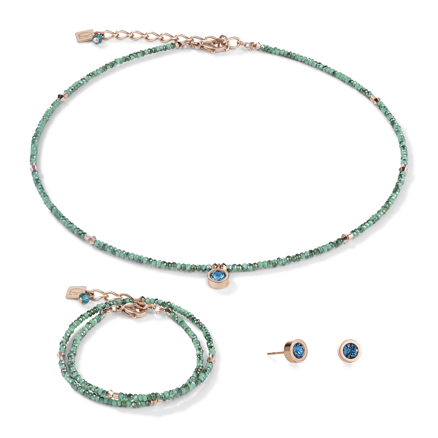 Necklace small crystal rose gold & petrol