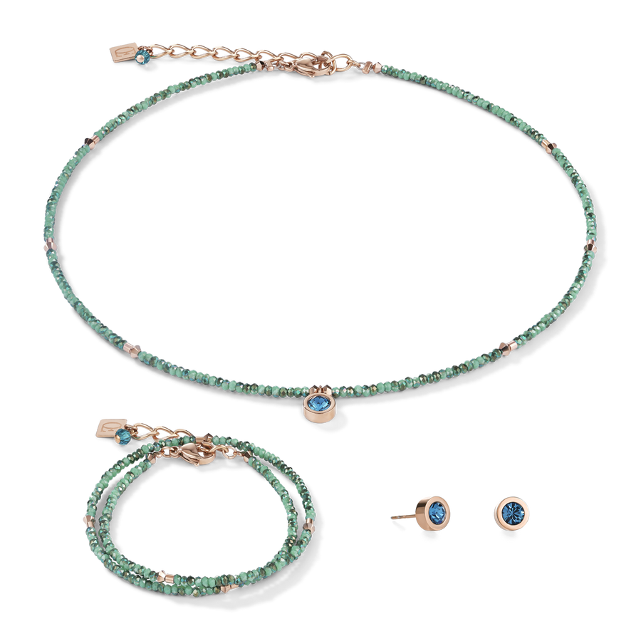 Necklace small crystal rose gold & petrol