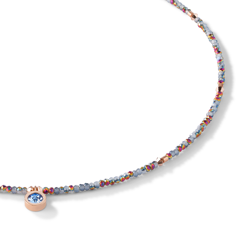 Necklace small crystal rose gold & light blue