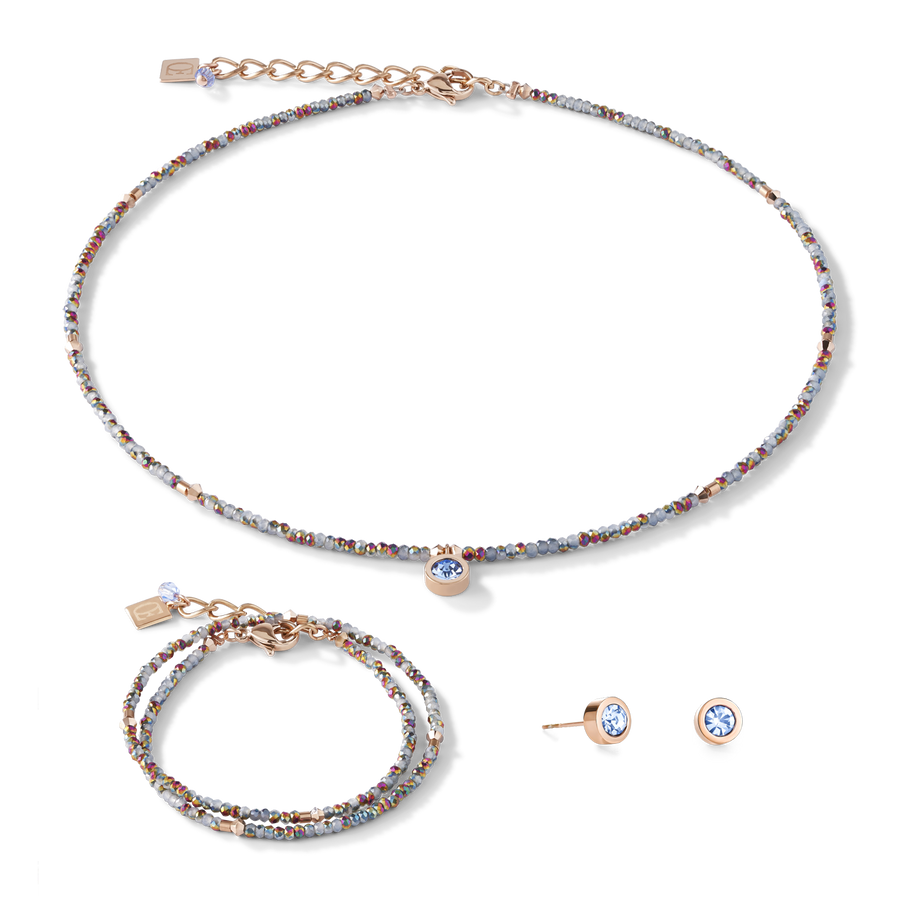 Necklace small crystal rose gold & light blue