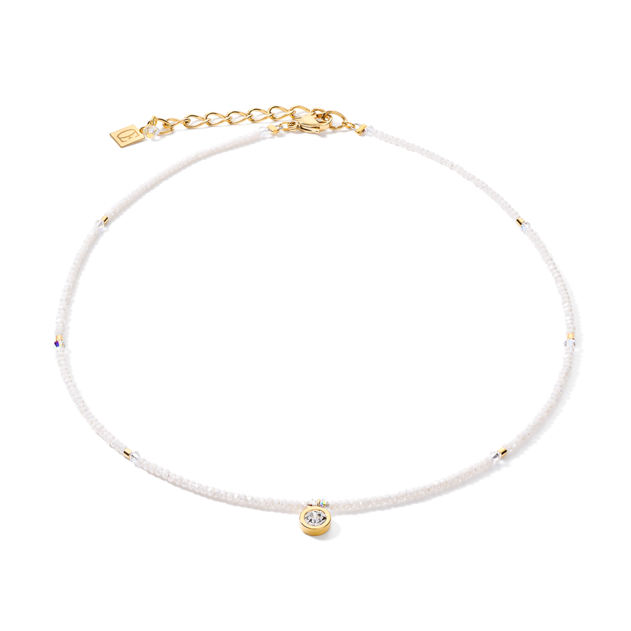 Necklace small crystal gold & white
