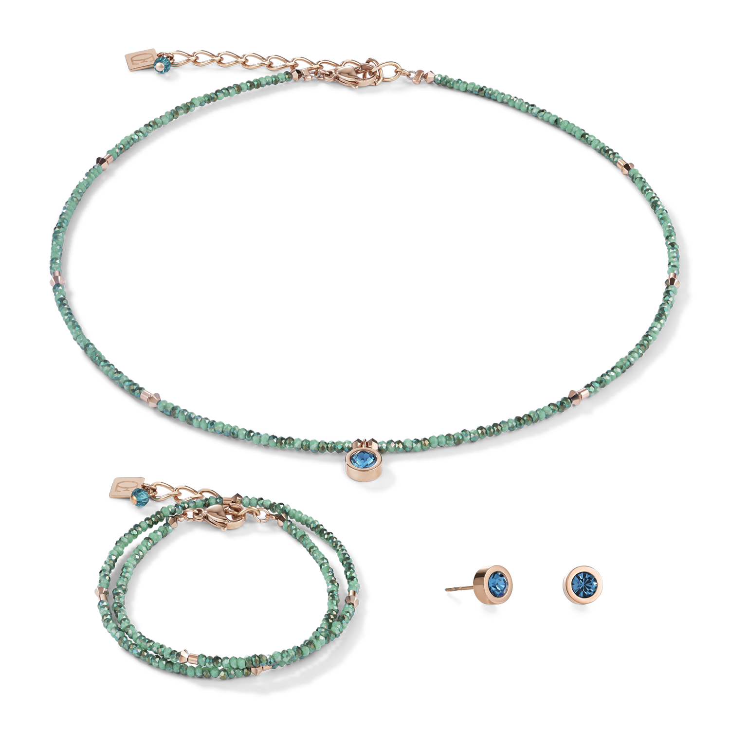 Bracelet small crystal rose gold & petrol