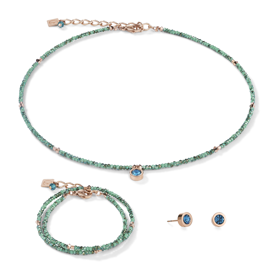 Bracelet small crystal rose gold & petrol
