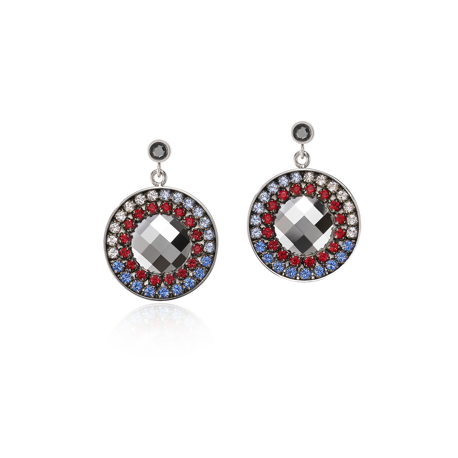 Earrings Amulet Crystals & mesh blue-red