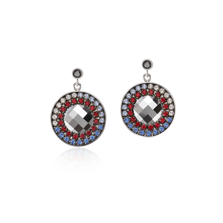 Earrings Amulet Crystals & mesh blue-red