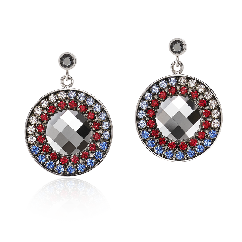 Earrings Amulet Crystals & mesh blue-red