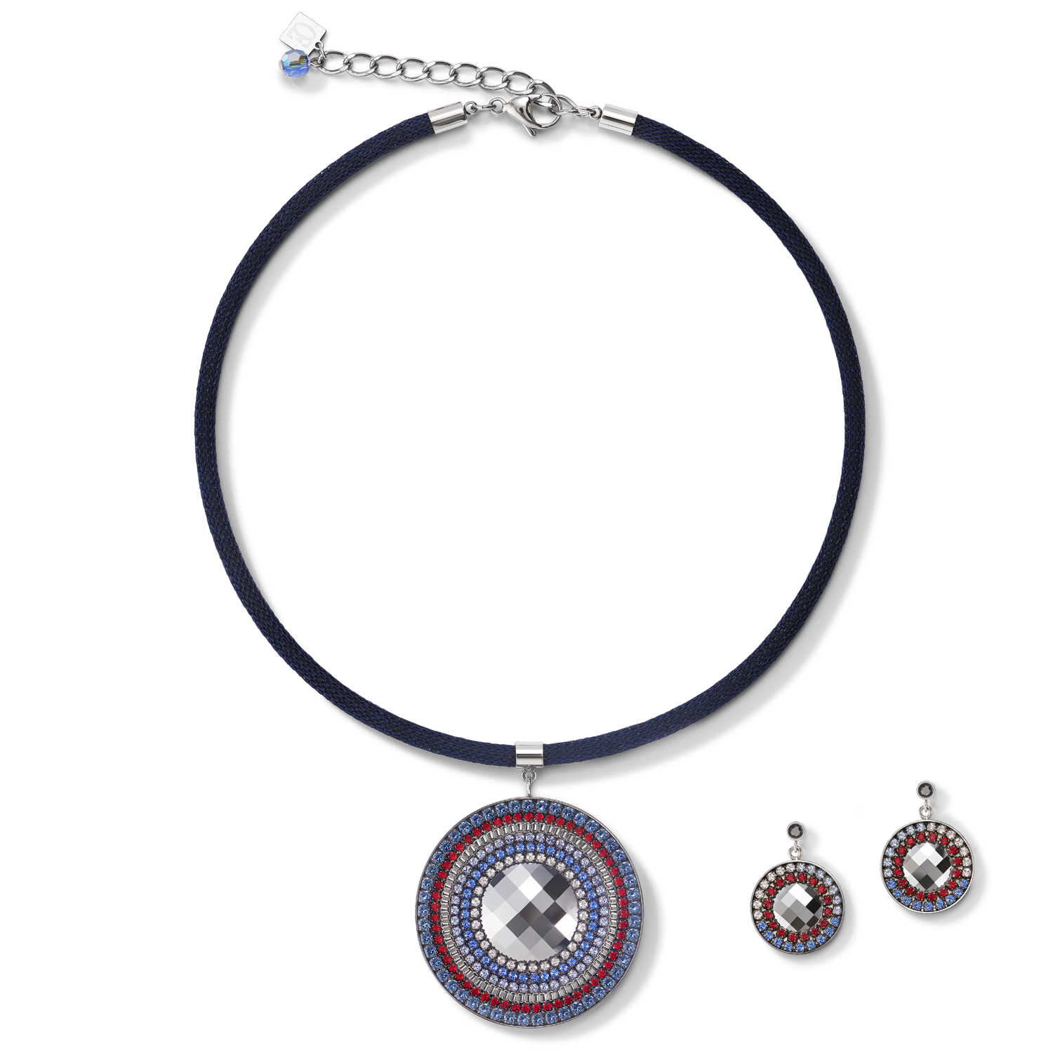 Earrings Amulet Crystals & mesh blue-red