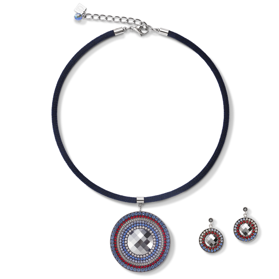 Earrings Amulet Crystals & mesh blue-red