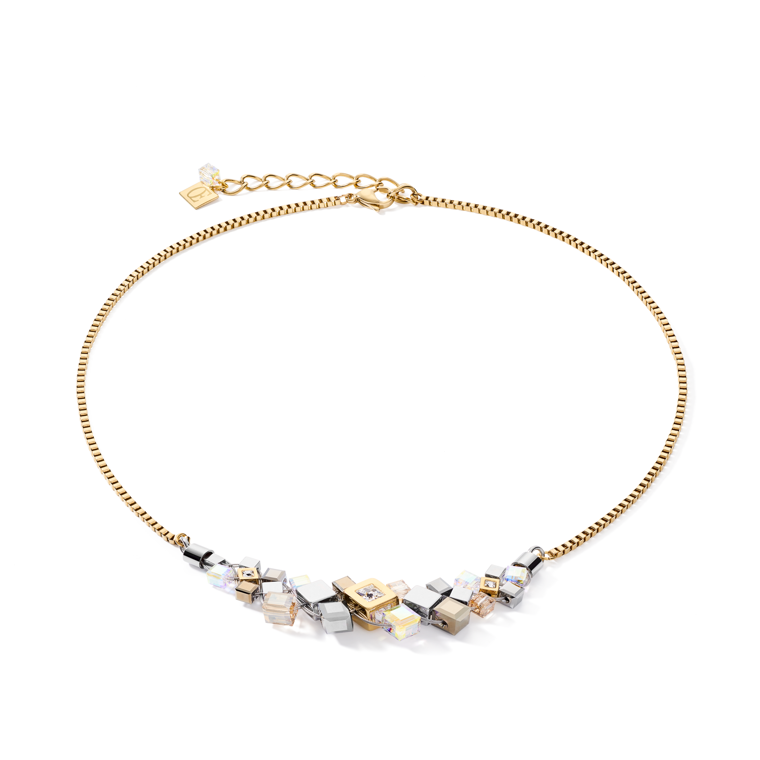 Necklace GeoCUBE® cluster gold-silver