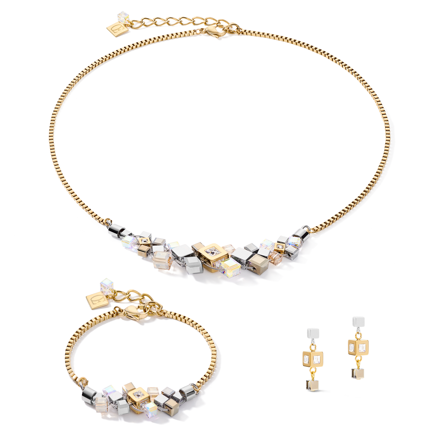 Necklace GeoCUBE® cluster gold-silver