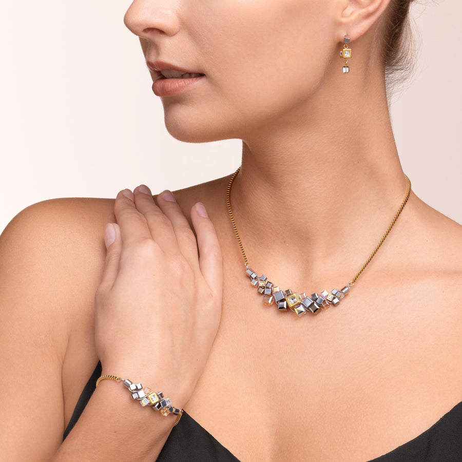 Necklace GeoCUBE® cluster gold-silver