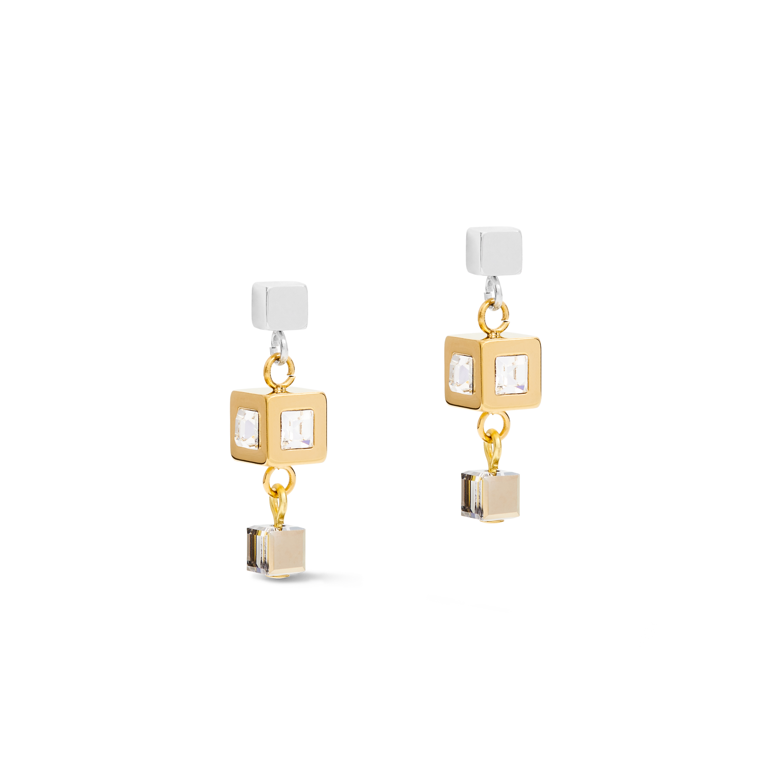 Earrings GeoCUBE® cluster gold-silver