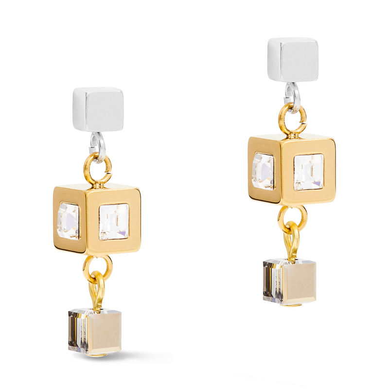 Earrings GeoCUBE® cluster gold-silver