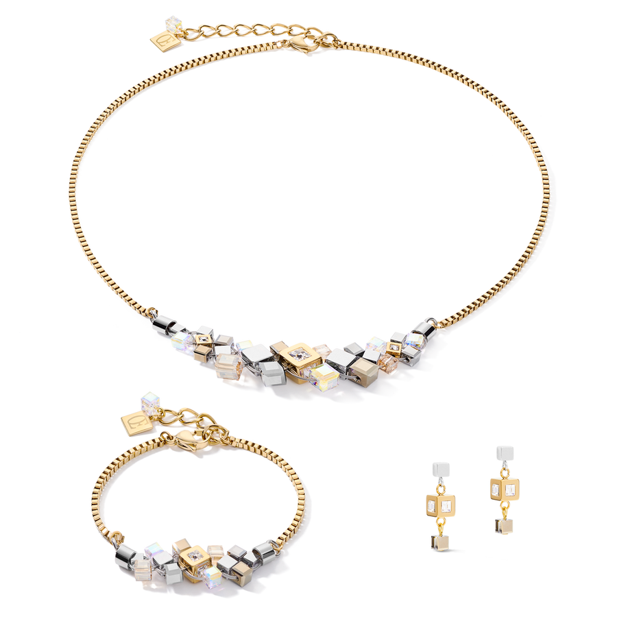 Earrings GeoCUBE® cluster gold-silver