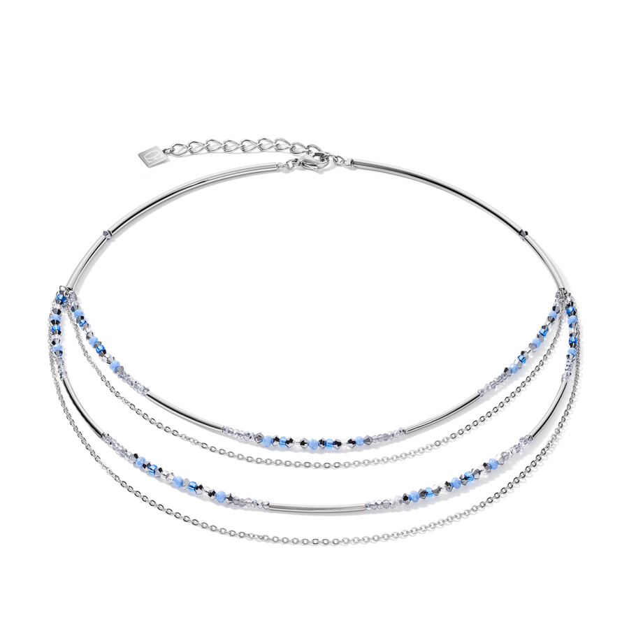Necklace fine waterfall silver-light blue