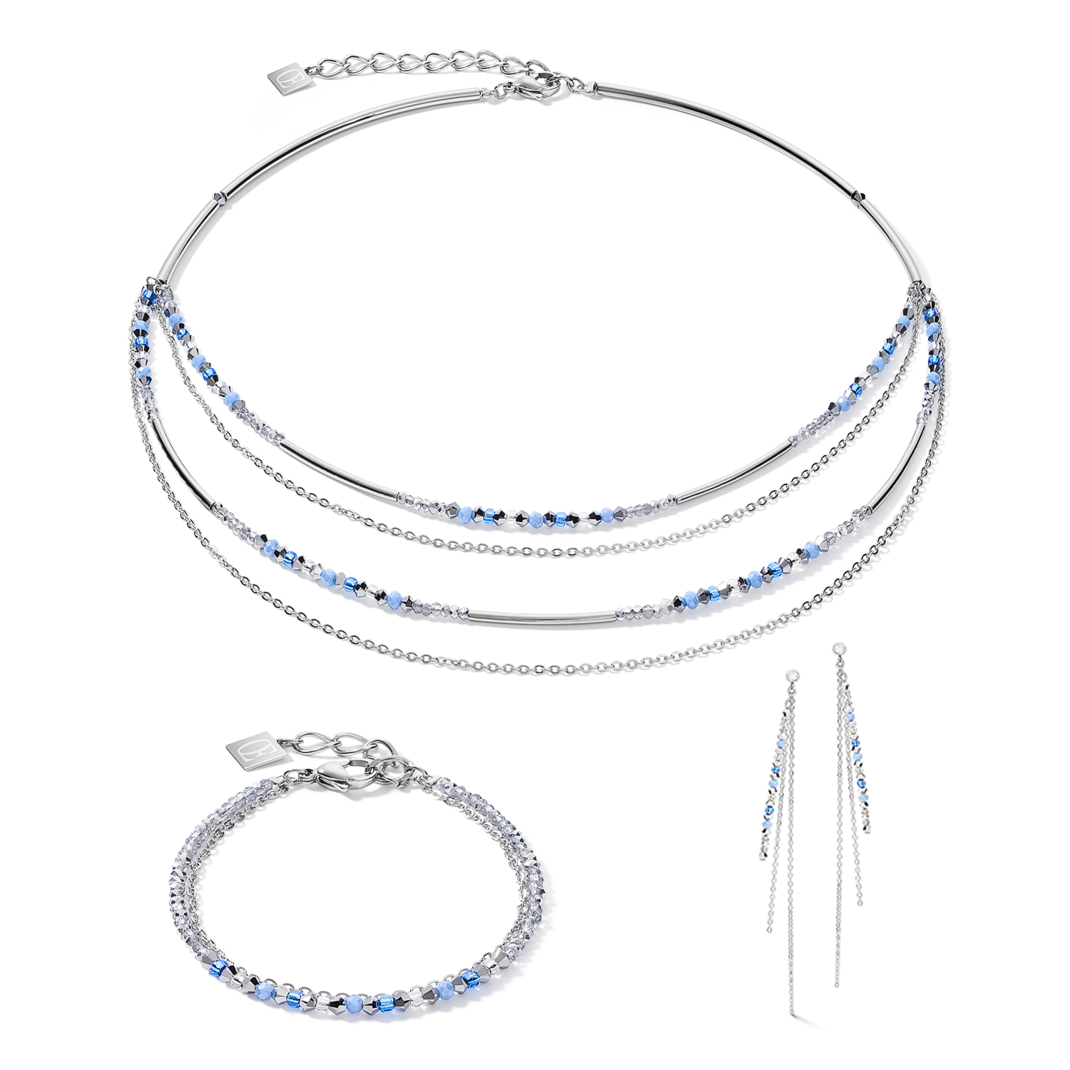 Necklace fine waterfall silver-light blue