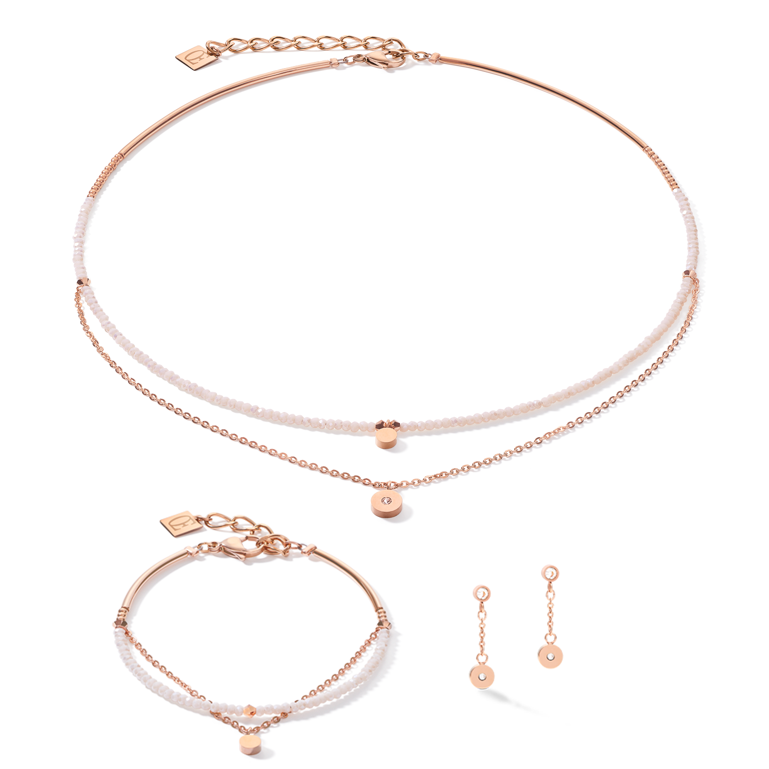 Earrings Coins & Chains rose gold-white