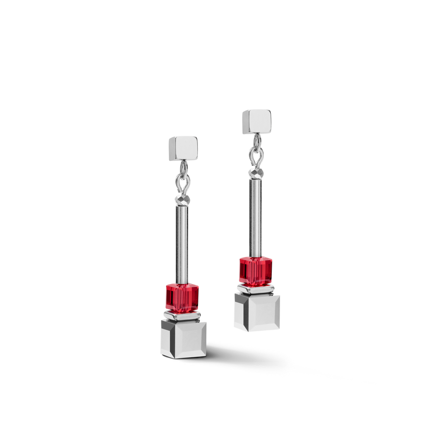 Earrings GeoCUBE® frontline silver-red