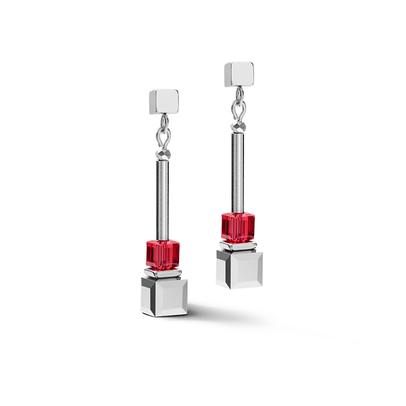 Earrings GeoCUBE® frontline silver-red