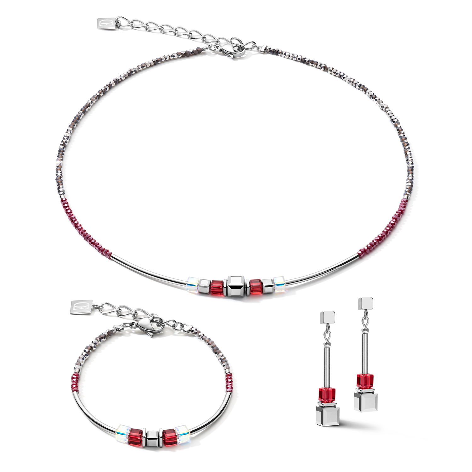 Earrings GeoCUBE® frontline silver-red