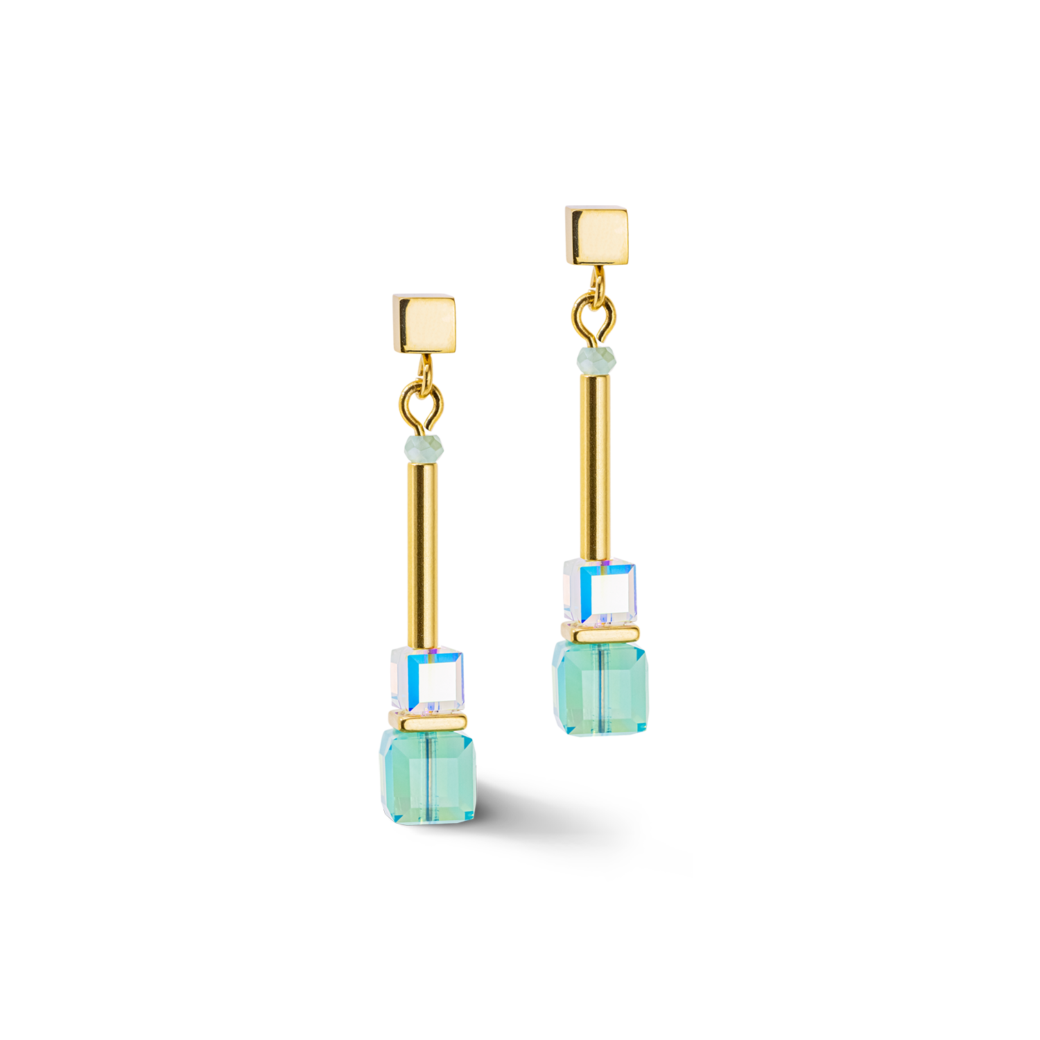 Cube Story Minimalistic earrings gold-turquoise