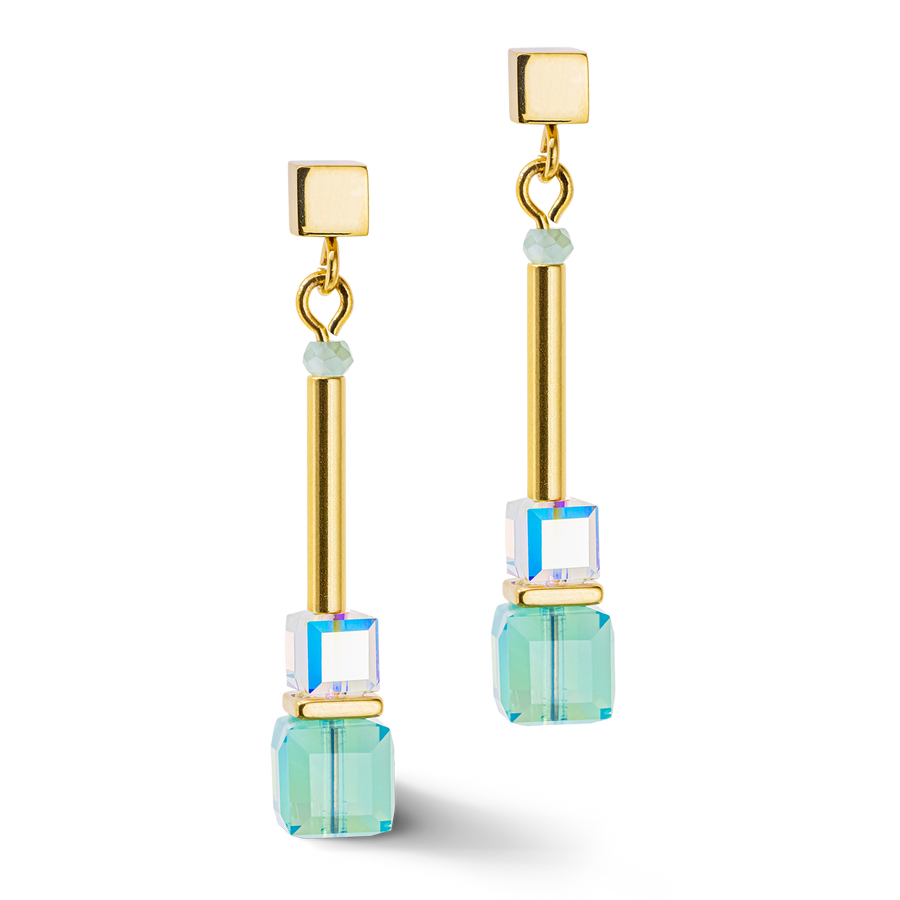 Cube Story Minimalistic earrings gold-turquoise