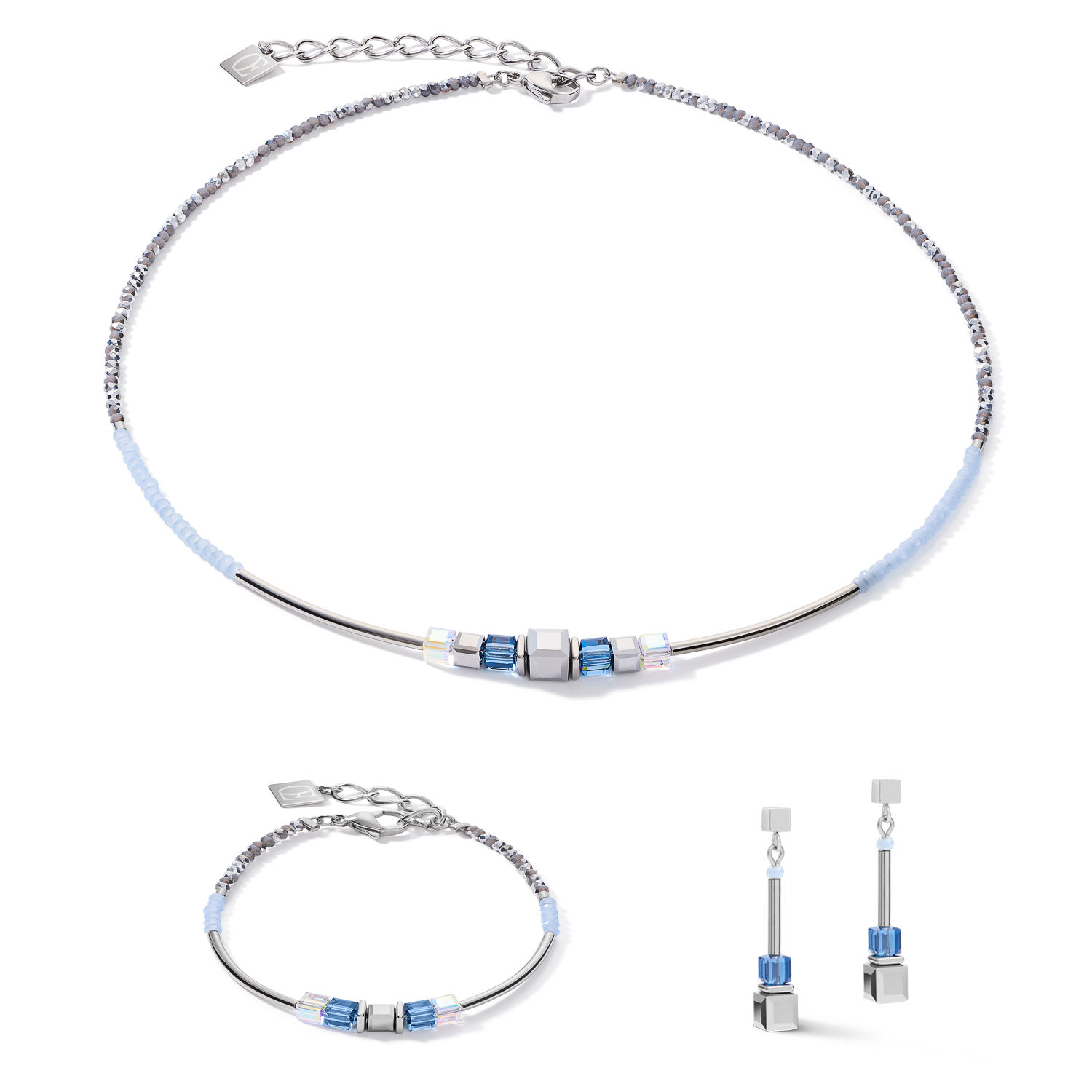 Earrings GeoCUBE® frontline silver-blue