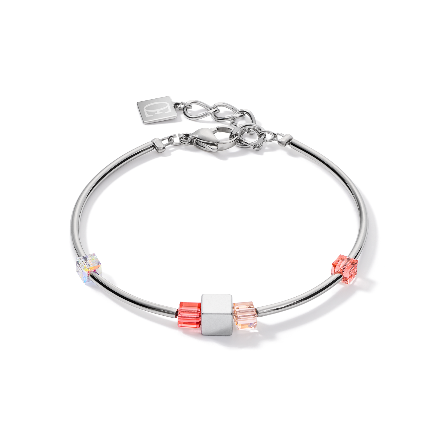 Bracelet GeoCUBE® Haematite & Crystals  silver-red