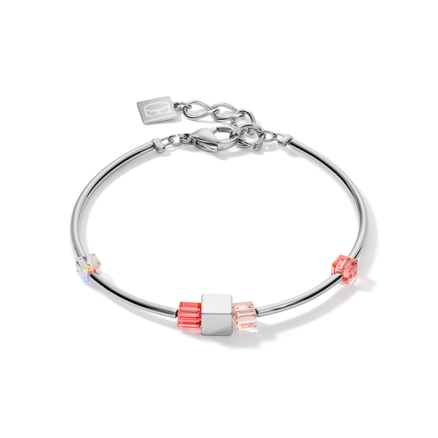 Bracelet GeoCUBE® Haematite & Crystals  silver-red