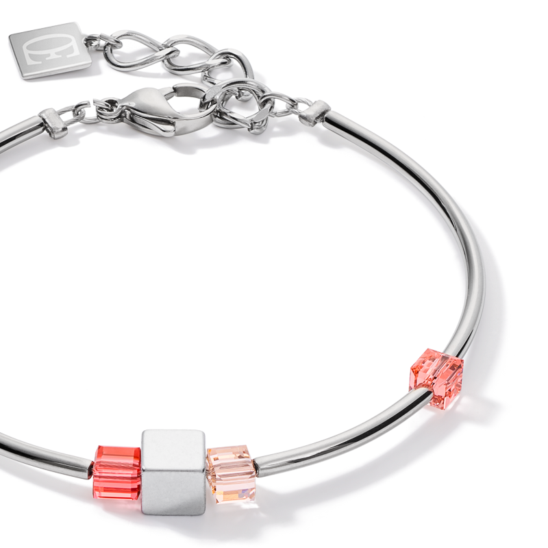 Bracelet GeoCUBE® Haematite & Crystals  silver-red