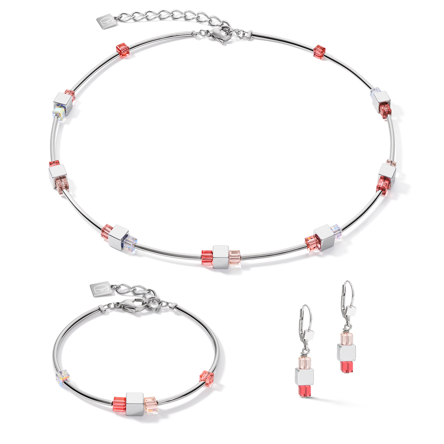 Bracelet GeoCUBE® Haematite & Crystals  silver-red