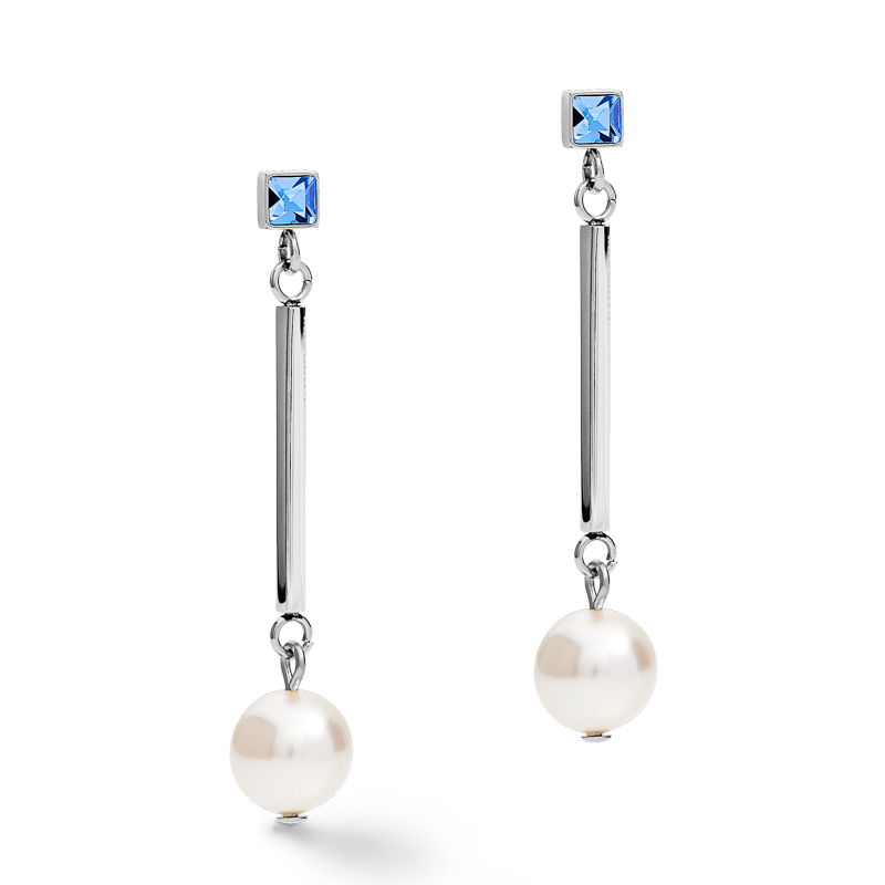 Earrings Crystal Pearls, Crystals & stainless steel silver-light blue