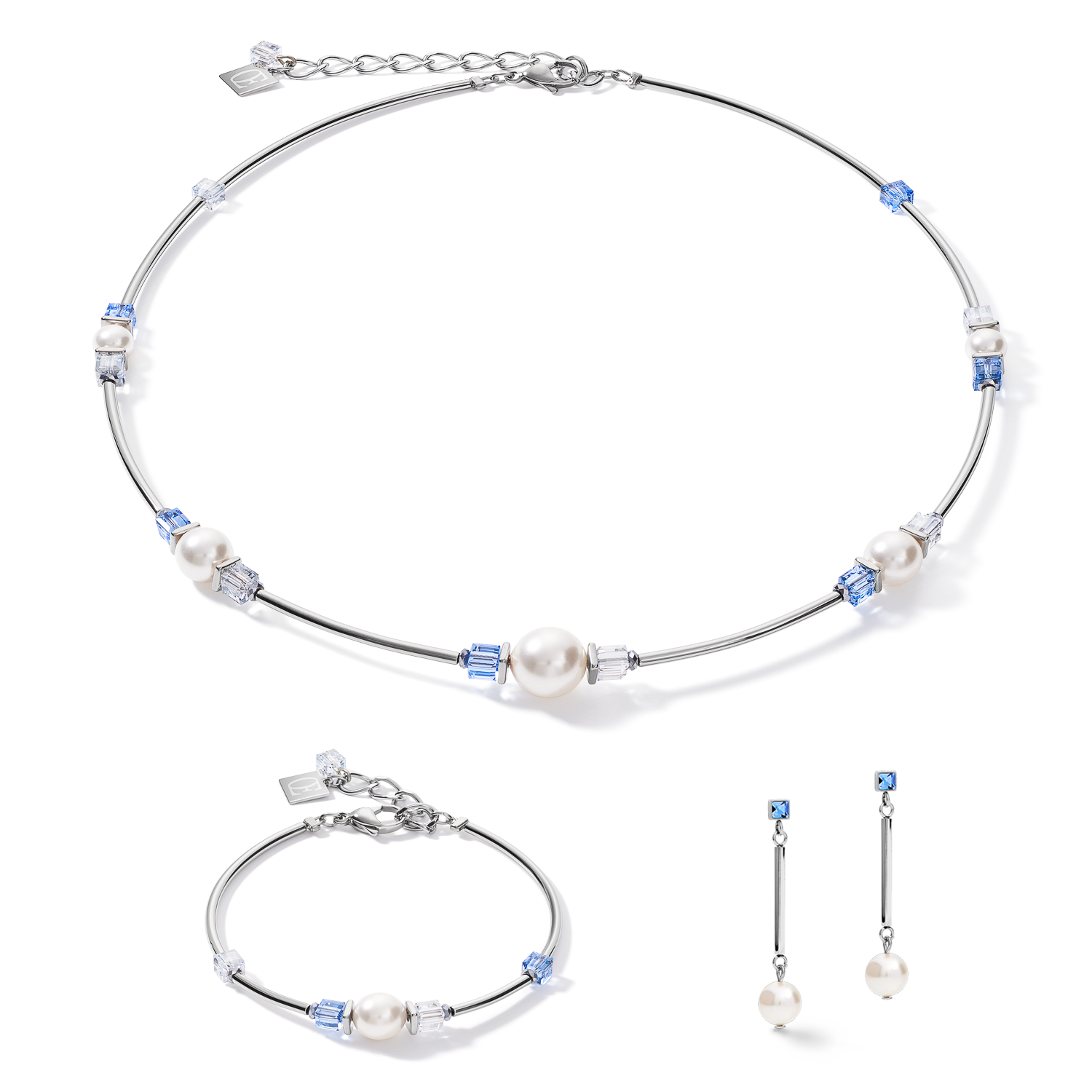 Earrings Crystal Pearls, Crystals & stainless steel silver-light blue